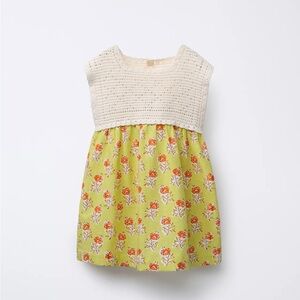 Zara Toddler Cream and Green Floral Dress